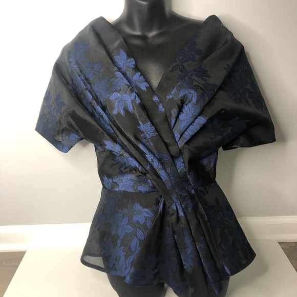 Zac Posen Black Blue Floral Peplum Blouse